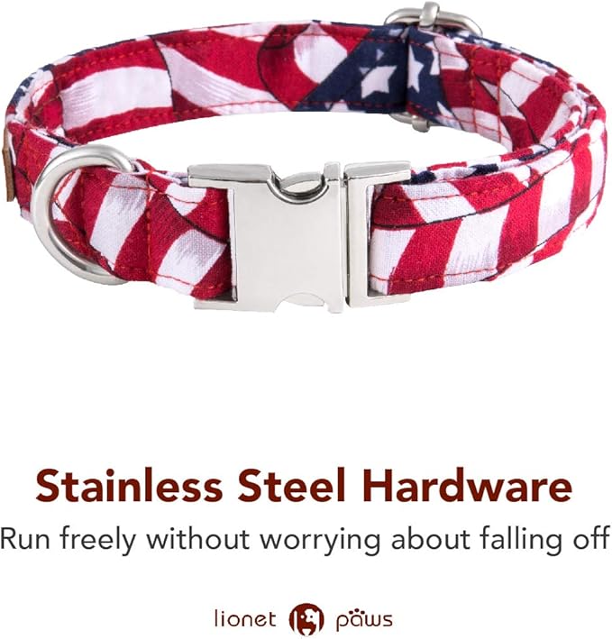 Lionet Paws Dog Collar, Comfortable Adjustable Cute Collar with Metal Buckle for Male Female Dogs Gift, July of 4th, Large, Neck 16-24 inches