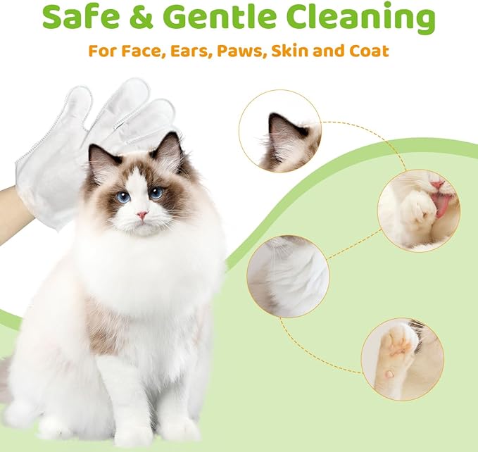 Bathing Wipes Glove for Dogs Cats, 12 PCS Dog Cleaning Glove Wipes with Grooming Fur, Dog Wipes Washing Gloves, Cat Cleaning Grooming Gloves for Daily Care and Traveling