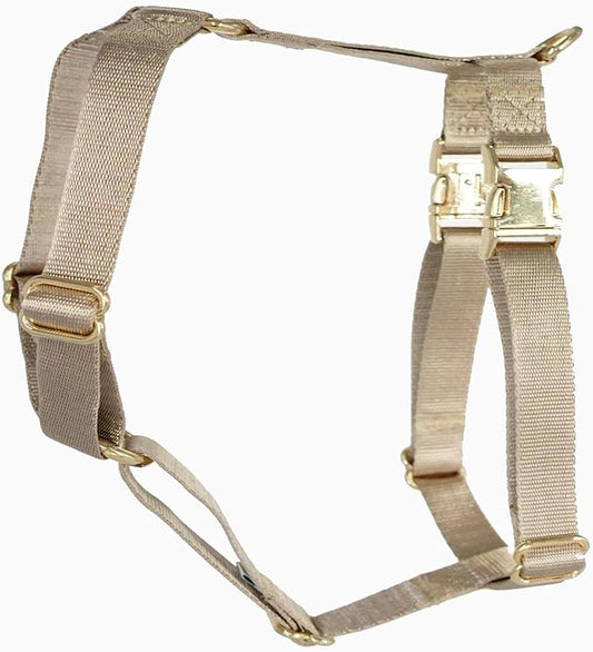 Nylon No Pull Dog Harness with Gold Metal Buckles,Easy Walking and Training Dog Harness (Tan, XS)
