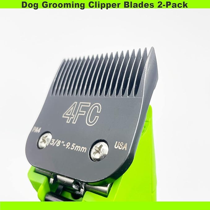 Blade Dog Grooming Clipper Blades, Ceramic Blade & Stainless Steel Blade Long-Lasting Hardness & Sharp Edges，4FC 3/8''-9.5mm (2Pcs)