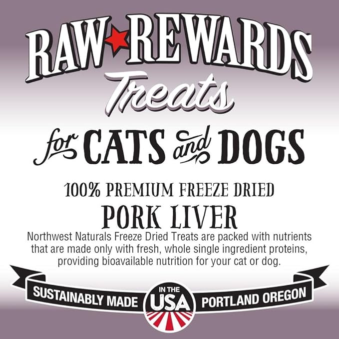 Northwest Naturals Raw Rewards Freeze-Dried Pork Liver Treats for Dogs and Cats - Bite-Sized Pieces - Healthy, 1 Ingredient, Human Grade Pet Food, All Natural - 10 Oz