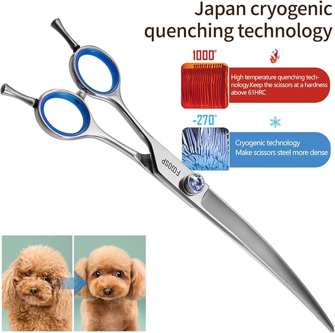 Left Handed Curved Dog Grooming Scissors 7.5 Inch Professional Shears for Poodle Large Pet 30 Degree Japanese 440C Super Sharp