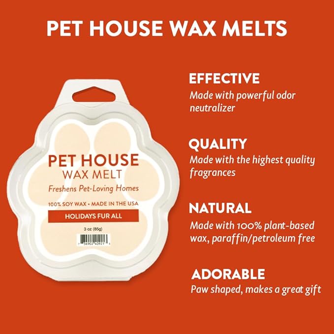 One Fur All Pet House Wax Melts for Holidays - Long-Lasting, Scented, Natural Odor Solution for a Fresh Smelling Home, Pet-Friendly Plant-Based Soy Wax, 3 OZ