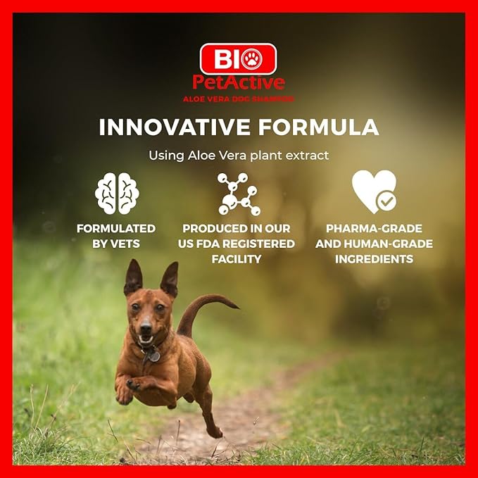 Bio PetActive Aloe Vera Extract Shampoo for Dogs - Cleansing & Moisturizing Care for Sensitive and Normal Skin, Paraben Free, pH Balanced + Natural Ingredients - 13.53 Fl oz