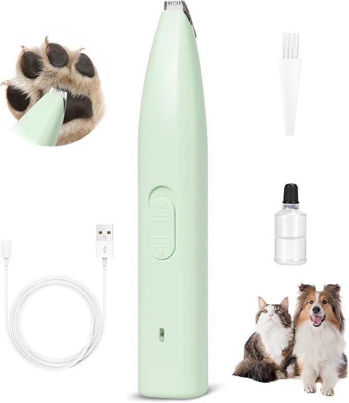 Dog Clippers for Grooming, Dog Paw Trimmer, Pet Paw Trimmer, Mini Trimmer for Dogs, Rechargeable, Low Noise for Trimming Dog Cat Hair Around Paws, Eyes, Ears, Face, Rump (Green)