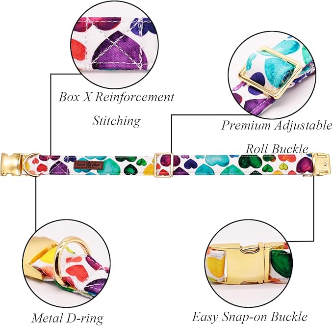 Lionet Paws Valentine Day Dog Collar, Heavy-Duty Cute Colorful Heart Pattern Pet Collar with Metal Buckle Necklace for Puppy and Cats Gift, X Small, Neck 8-12 inches