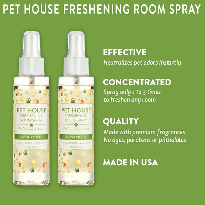 One Fur All Pet House Freshening Room Spray - Fresh Citrus Pack of 2 - Concentrated Air Freshener - Non-Toxic & Pet-Friendly Air Freshener - Pet Odor Eliminator Room Spray