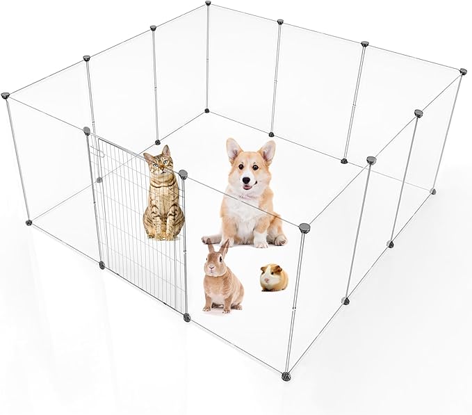 BRIAN & DANY Dog Playpen Portable for Small Animals, Dog Play Pen Indoor, Transparent Pet Playpen for Puppies, Cats, 70.8" L x 35.4" W x 29.5" H
