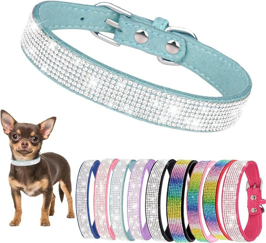 Small Dog Collars for Female Dogs, Rhinestone Dog Collar with Diamond Crystal Glitter Bling Female Cat Collars for Puppy XXS XS Small Dogs and Kitten, Light Blue, S