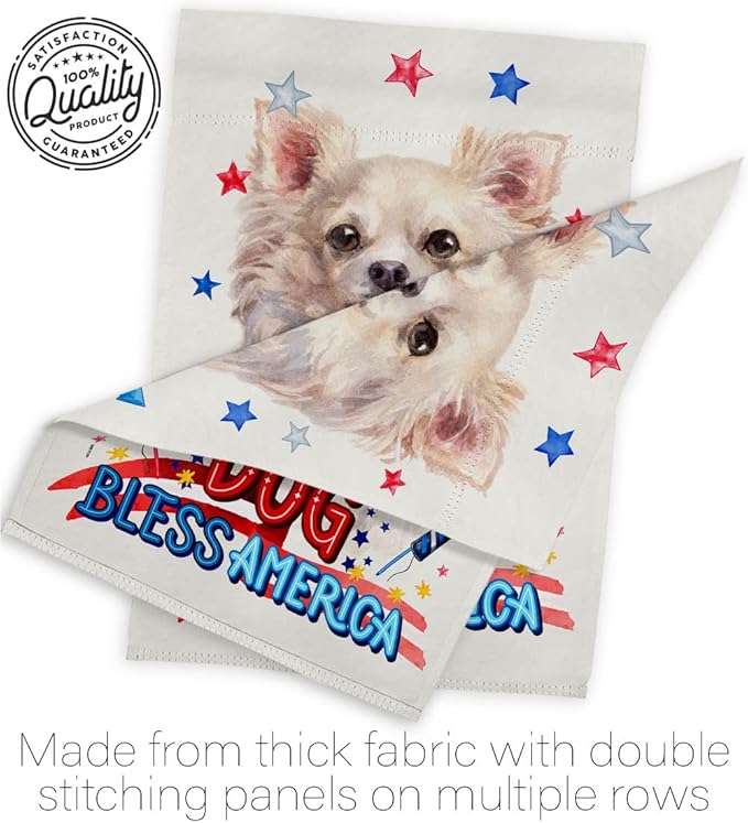 Breeze Decor Patriotic White Chihuahua Garden House Flag-Kit Dog Puppy Spoiled Paw Canine Fur Pet Nature Farm Animal Creature Decoration Banner Small Yard Gift Double-Sided, Made in USA