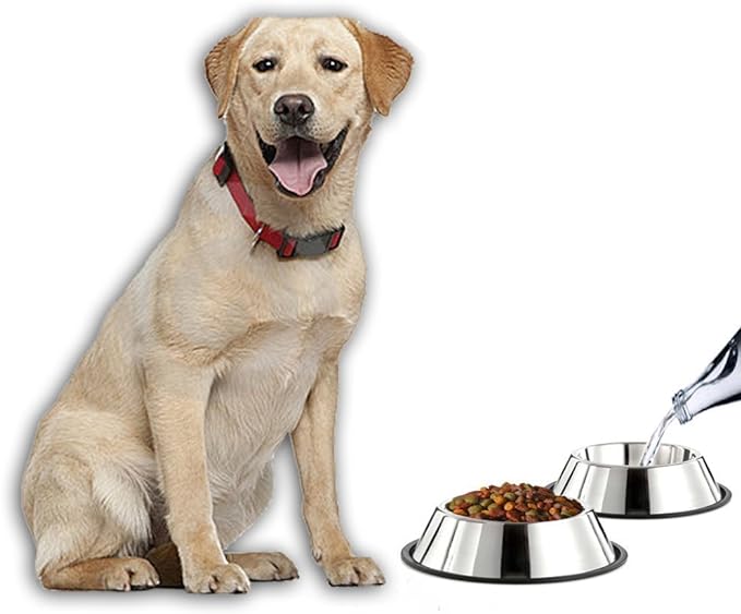Mlife Stainless Steel Dog Bowl with Rubber Base for Small/Medium/Large Dogs, Pets Feeder Bowl and Water Bowl Perfect Choice (Set of 2)