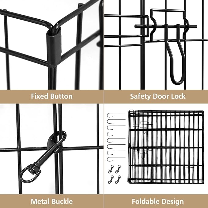 Artmeer Pet Playpen Puppy Playpen Kennels Dog Fence Exercise Pen Gate Fence Foldable Dog Crate 8 Panels 24 Inch Kennels Pen Playpen Options Ideal for Pet Animals Outdoor Indoor(Black 24''x24'')