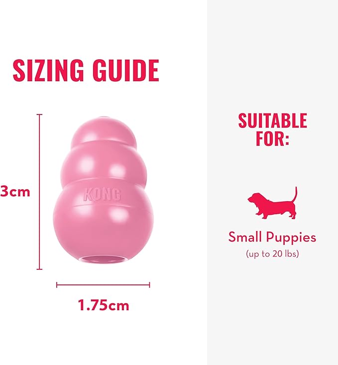KONG Puppy - Natural Teething Rubber Chew Toy for Dogs - Stuffable Dog Toy for Extended Playtime - Chew & Fetch Toy for Puppies - for Small Puppies - Pink