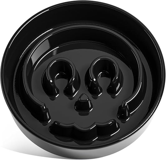 LE TAUCI Dog Bowls Slow Feeder Ceramic, 1.5 Cups Slow Feeding Dog Bowl Small Medium Breed, Puppy Slow Feeder Bow for Fast Eaters, Dog Dishes to Slow Down Eating, Puzzle Dog Food Bowl,Skull Black