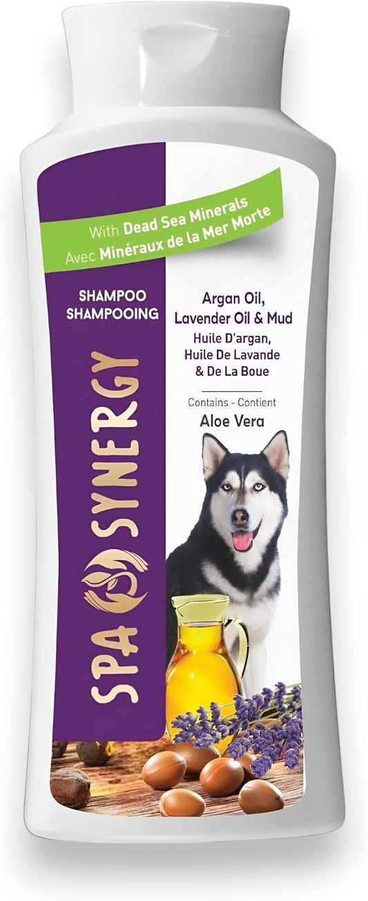 Pet Dog Shampoo Mud and Natural Dead Sea Mineral Rich, Aloe Vera & Vitamin-E, Anti Dandruff, Relief Psoriasis & Eczema, Moisturizing - Argan Oil & Lavender Oil - (1) Bottle 16.5 FL OZ