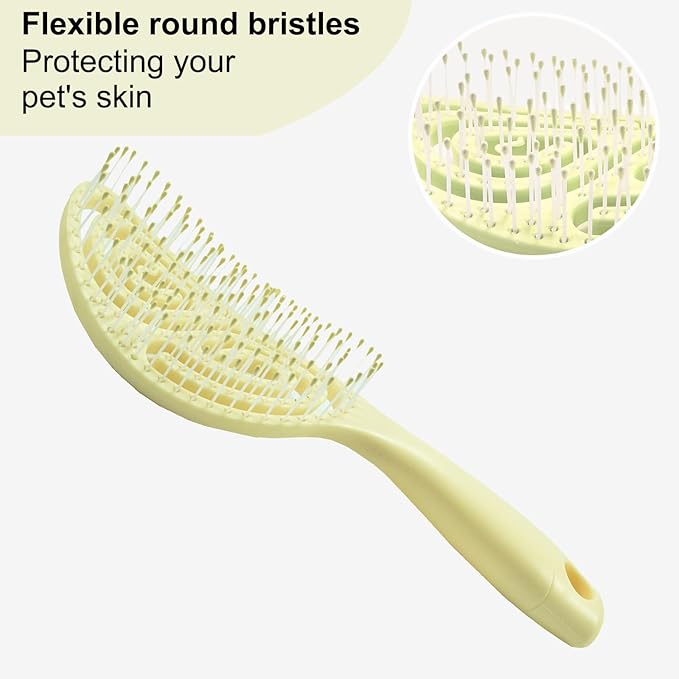 Eco-Friendly Detangling Pin Brush for Dogs and Cats | Ergonomic Handle Pet Brush for Wet or Dry Hair, Gentle Grooming Tool for Pets, Yellow