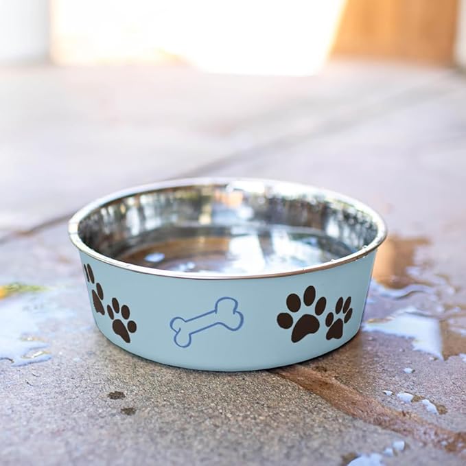 Loving Pets Bella Dog Bowls- Stainless Steel Dog & Cat Bowls - Spill Proof Dog Food Bowl, Cat Bowl, Puppy Essentials & Pet Supplies Great for Home & Travel (Medium 20-25 lbs, Murano Blue)