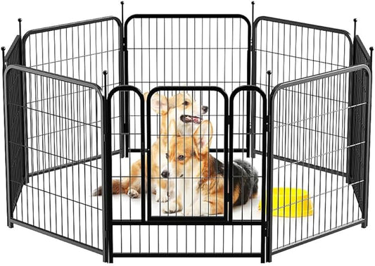 PawGiant Dog Fence Playpen 24”/32”/40” Indoor Outdoor for Small/Medium/Large Dogs, Metal Pet Puppy Cat Exercise Fencing Gate Crate Cage Outside RV, Camping, Yard, Garden