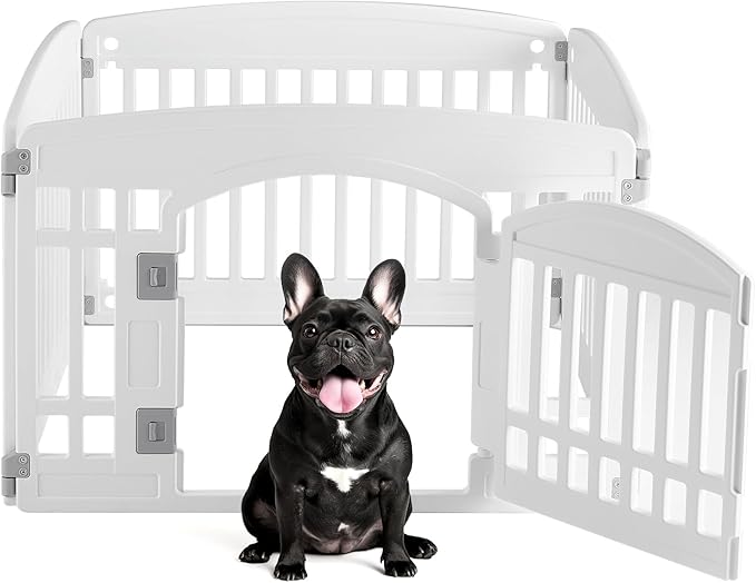 Plastic Dog Playpen | 4-Panel 24" Safe & Secure Indoor/Outdoor Pet Fence | Folding & Portable | Ideal for Small Dogs | Easy to Clean （White）