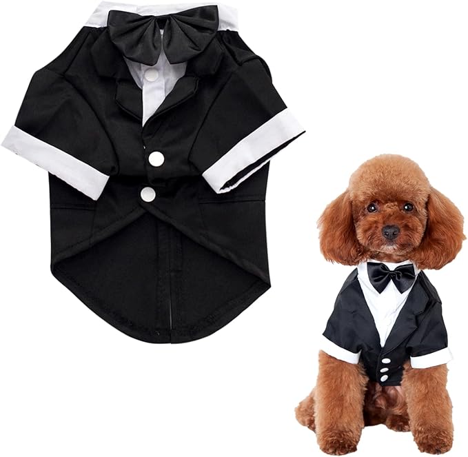 Heliltd Dog Suit with Bow Tie Pet Tuxedo for Small Dogs Cats Formal Cat Clothes Puppy Outfits Pet Costume for Wedding Birthday Halloween(X-Large