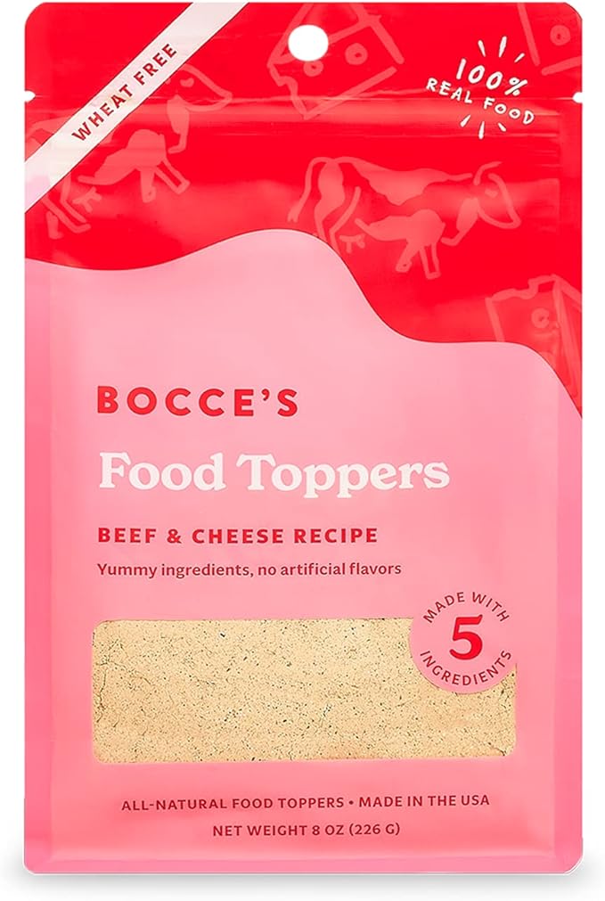Bocce's Bakery Beef & Cheese Dog Food Toppers – All-Natural, Wheat-Free Dog Food Topper Made with Real Ingredients, Baked in The USA, 8 oz