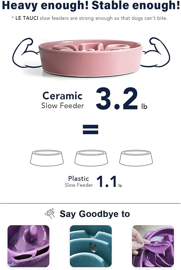 LE TAUCI Dog Bowls Slow Feeder, 1.5 Cup Ceramic, Puzzle Feeder for Fast Eaters, Pink Bloom