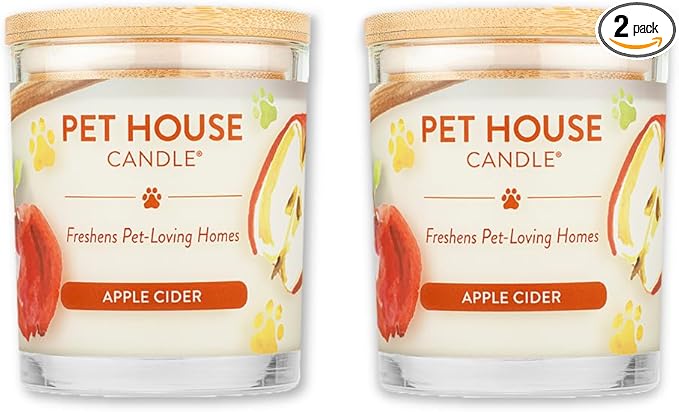 One Fur All Pet House Candle 2 Pack - Plant-Based/Soy Candle - Clean Burning Scented Candles, Long Lasting Pet Odor Candle for Home - Apple Cider