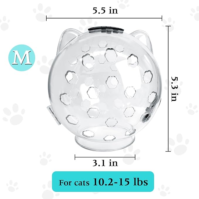 Fhiny Cat Muzzle,Transparent Helmet with 4 Boots Adjustable Breathable Kitty Hood Anti Bite Bubble Astronaut Mask Silicone Claw Covers for Cats Bathing Shaving Grooming (Medium)