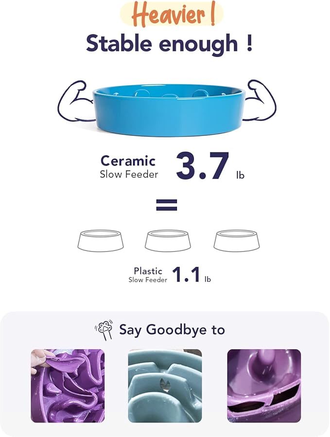 LE TAUCI Dog Bowls Slow Feeder Ceramic, 3 Cup Slow Feeding Bowl for Medium and Large Breed, Puzzle Dog Food Bowl for Fast Eater, Vortex Blue