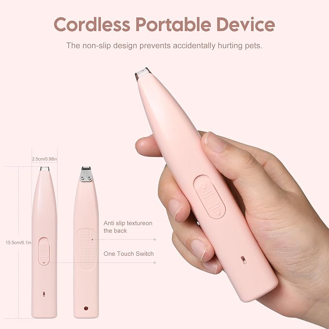 Dog Clippers for Grooming, Dog Paw Trimmer, Pet Paw Trimmer, Mini Trimmer for Dogs, Rechargeable, Low Noise for Trimming Dog Cat Hair Around Paws, Eyes, Ears, Face, Rump (Pink)