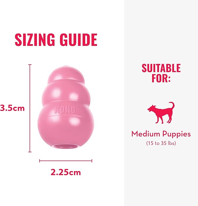 KONG Puppy - Natural Teething Rubber Chew Toy for Dogs - Stuffable Dog Toy for Extended Playtime - Chew & Fetch Toy for Puppies - for Medium Puppies - Pink