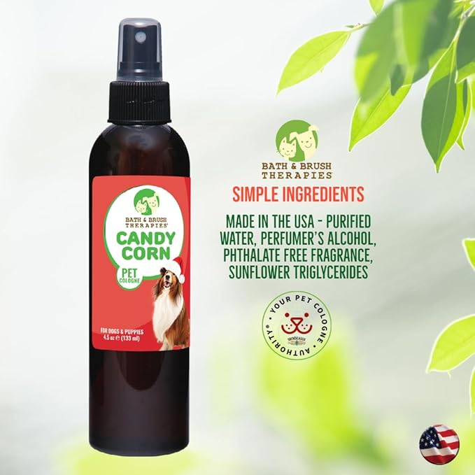 Bath & Brush Therapies® Candy Corn Pet Cologne For Dogs 4.5 oz | Long-Lasting Odor Eliminator | Paraben-Free | Biodegradable & Non-Toxic | Made in USA