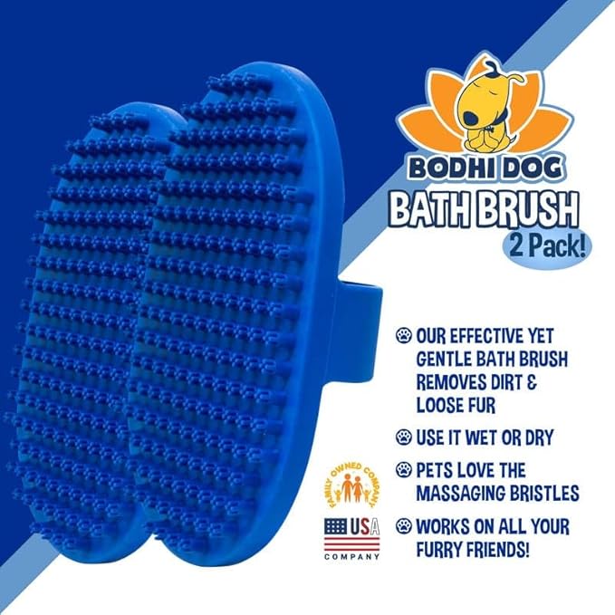 Bodhi Dog Shampoo Brush - Pet Grooming & Bath Supplies for Cats and Dog - Bath Brush for Long & Short Hair - Premium Scrubber for Shower, Bathing & Massage (Two Pack, Blue)