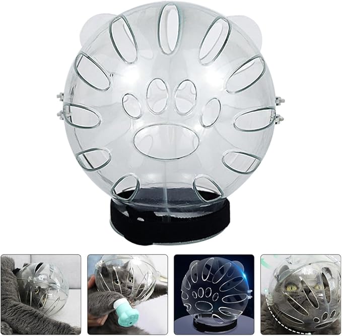 Cat Muzzle,Cat Clear Helmet, Breathable Cat Hood，Adjustable Cat Mouth Cover Grooming Face Mask for Preventing Cats Biting Chewing, Transparent Muzzle for Kittens and Adult Cats