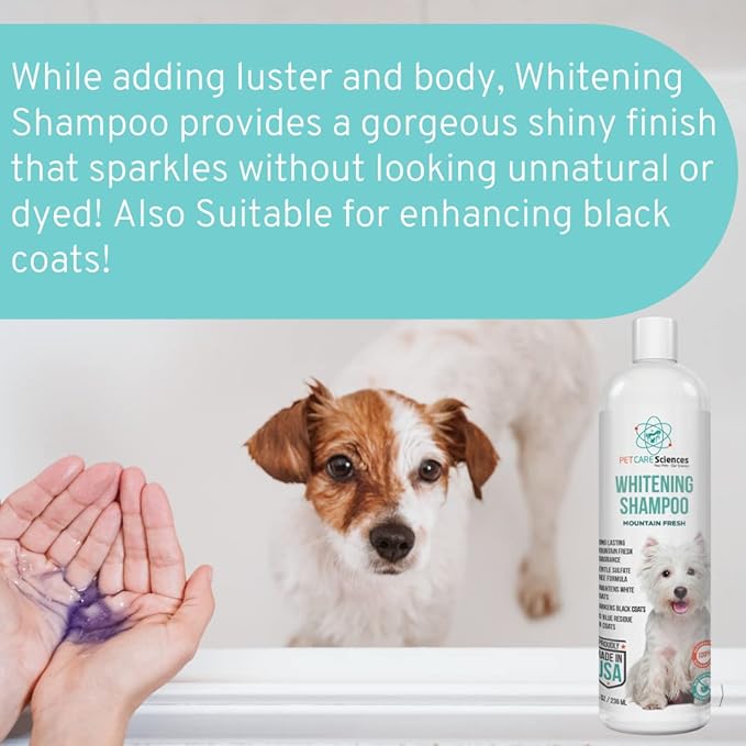 8 fl oz Dog Whitening Shampoo - Dog Shampoo for White Dogs - Brightens White and Darkens Dark Coats - Tearless and Natural - Hair and Fur Whitener for Dogs - Made in The USA