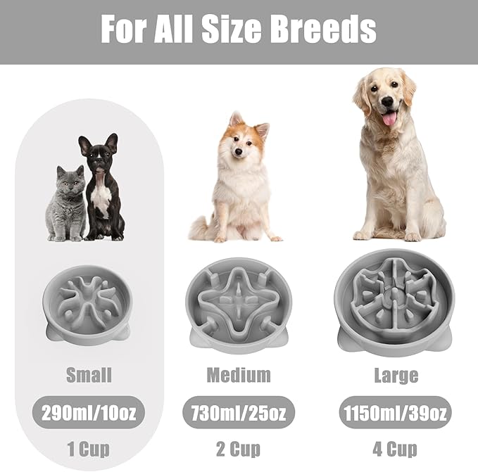 Slow Feeder Dog Bowls Small Breed, Dog Food Bowl Small Anti-Choking Bloat Stop Puzzle Healthy Eating Bowl (Gray, 1 Cup)