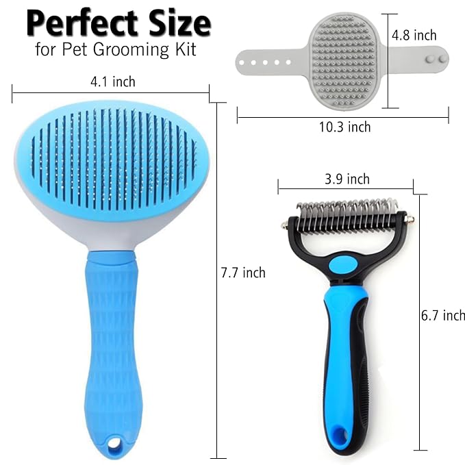 3PCS Dog Grooming Brush - Dog Brush for Shedding Massaging Bathing - Double Sided Shedding, Dematting Undercoat Rake - Self Cleaning Slicker Brush for Dogs and Cats with Long or Short Coats