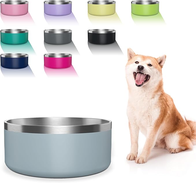 Stainless Steel Bowls for Small Dogs, 40 Ounces/5 Cup Food and Water Bowl, Double Wall Weighted Dish, Rustproof Metal Pet Bowls With Non-Slip Silicone Base