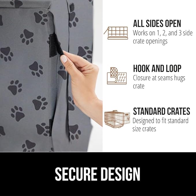 GORILLA GRIP Dog Crate Covers compatible with Amazon Basics Dog Crates, All Sides Open, Privacy Cover Fits 24" Wire Kennel, Breathable Mesh Windows, Light Reducing Puppy Training Cage Topper, Gray Paw