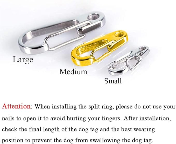 IVIA Dog Tag Clips / 2 Pack/Multiple Size 304 Stainless Steel Quick Clip with Rings/Easy Change Dog Cat ID Tag Holder for Small pet Collars and Harnesses.(2 Medium Gold)