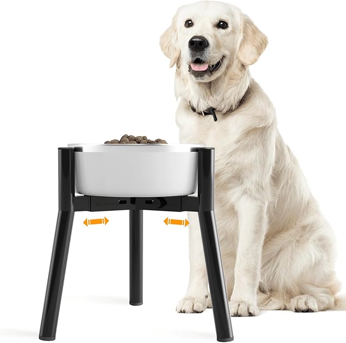 Adjustable Dog Bowl Stand for Medium & Large Dogs, Raised Food & Water Bowls, 7-10.7" Wide, 11" Tall
