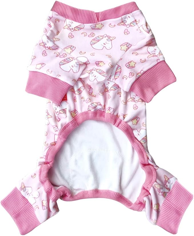 KYEESE Dog Pajamas Velvet Dog Pajamas Large Sized Dogs Soft Dogs Clothes Pjs with Pink Unicorn Pattern Stretchy Pet Jammies Coat Comfy Pet Onesie Costume, 3X-Large