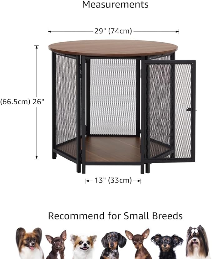 beeNbkks Hexagon Dog Crate Furniture for Small Dogs with Removable Cushion, Walnut Finish Pet Furniture, Stylish Functional Dog Crate End Table, Removable Washable Cushion Cover, Ideal for Home Décor