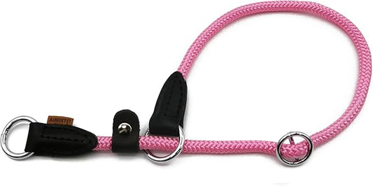 Braided Rope Collar, Training Dog Collar, Round Martingale Collar, Slip Collar with Adjustable Stopper and Slidable Stop Ring - Ideal for Medium Dogs (M(1/3") - 18" Long, Pink)