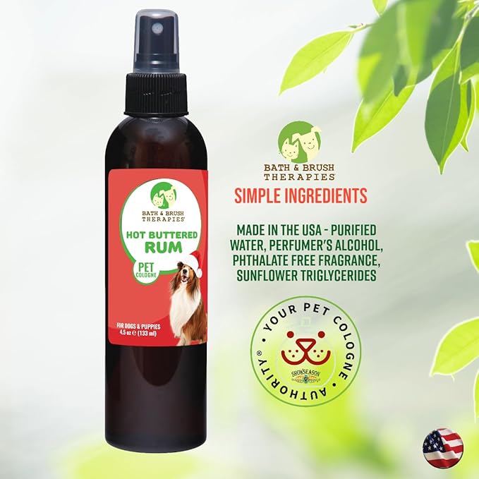 Bath & Brush Therapies® Hot Buttered Rum Pet Cologne For Dogs 4.5 oz | Long-Lasting Odor Eliminator | Paraben-Free | Biodegradable & Non-Toxic | Made in USA