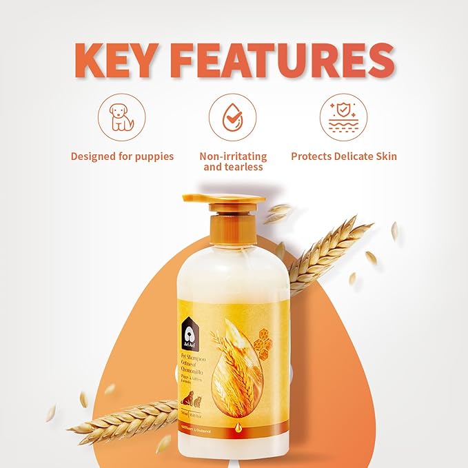 Arf Arf Dog Shampoo Puppy & Kitten, Tearless & Gentle Oatmeal Formula 16oz, Non-Irritating, Honey-Infused, Pet-Friendly, Great for Delicate Skin, Suitable for All Breeds and Ages - 16oz