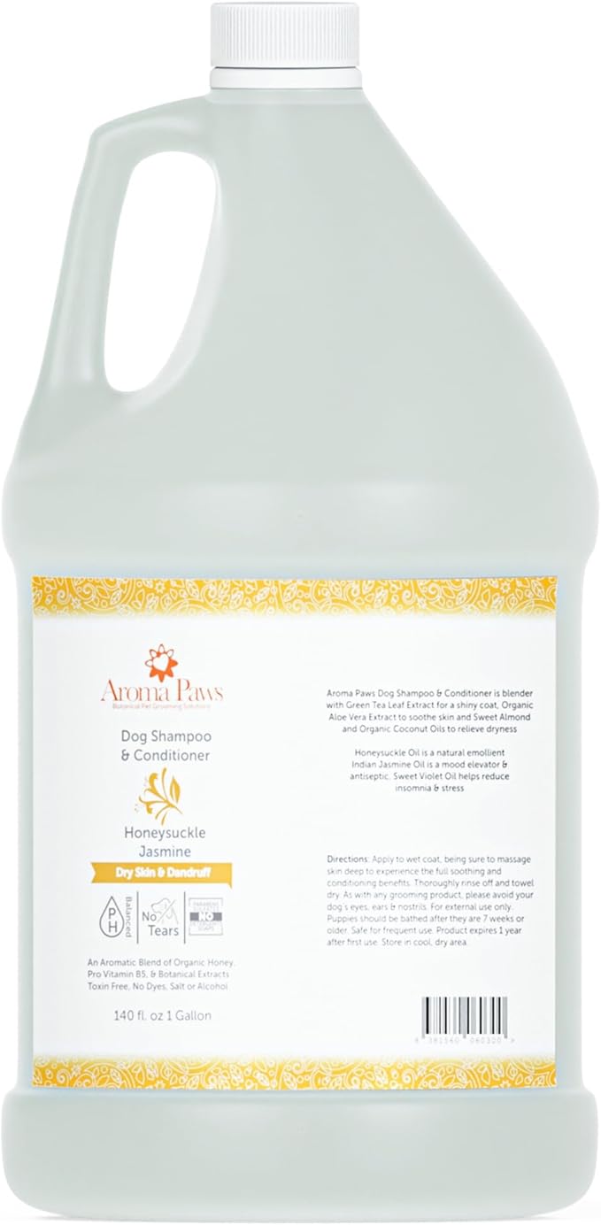 Dog Shampoo and Conditioner - Aromatic Tearless Shampoo for Cleansing, Grooming, and Conditioning - Moisturizing Shampoo for Dogs and Puppies - Honeysuckle Jasmine, 1 Gallon
