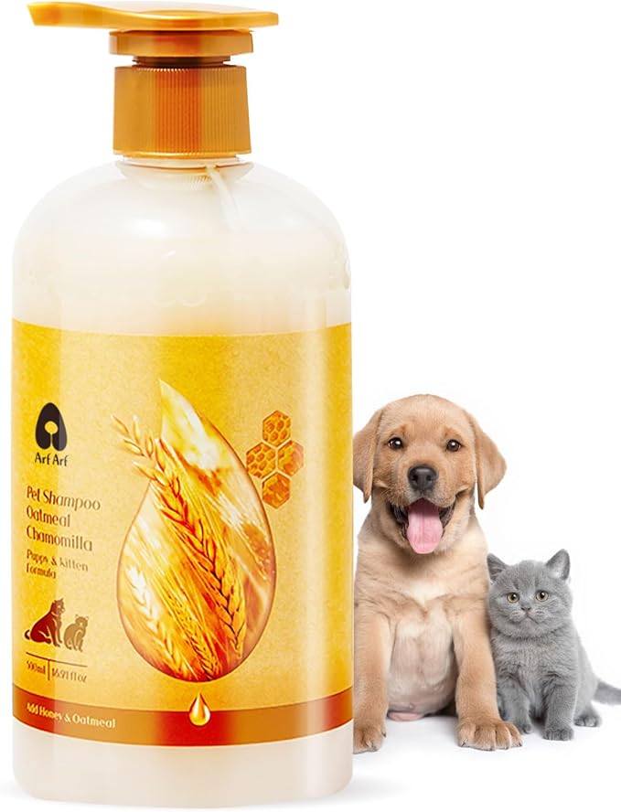 Arf Arf Dog Shampoo Puppy & Kitten, Tearless & Gentle Oatmeal Formula 16oz, Non-Irritating, Honey-Infused, Pet-Friendly, Great for Delicate Skin, Suitable for All Breeds and Ages - 16oz