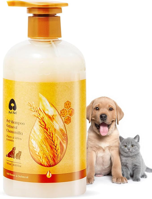 Arf Arf Dog Shampoo Puppy & Kitten, Tearless & Gentle Oatmeal Formula 16oz, Non-Irritating, Honey-Infused, Pet-Friendly, Great for Delicate Skin, Suitable for All Breeds and Ages - 16oz