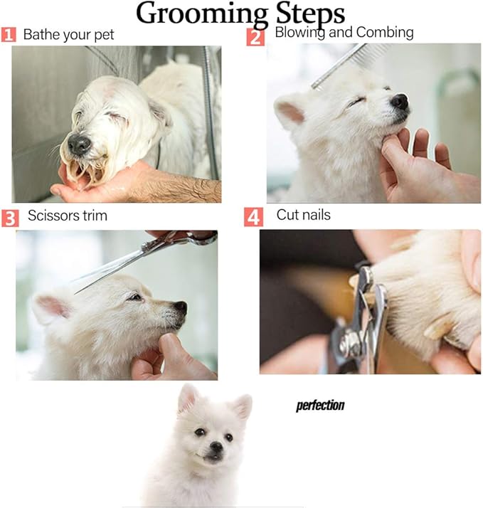 Dog Grooming Scissors kit with Safety Round End, Pet Grooming Trimmer Set with Blunt Tip-Thinning, Straight, Curved Shears tool with Comb, Nail Cliper and Nail File for Long Short Fur of Cat and Puppy